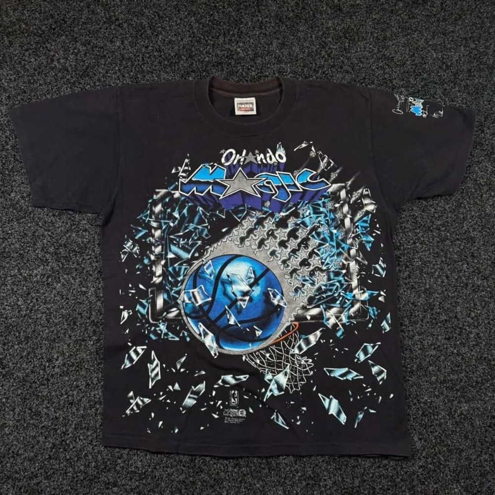 Vintage 1993 Orlando Magic Shattered Glass NBA T-Shirt Tultex Black Large